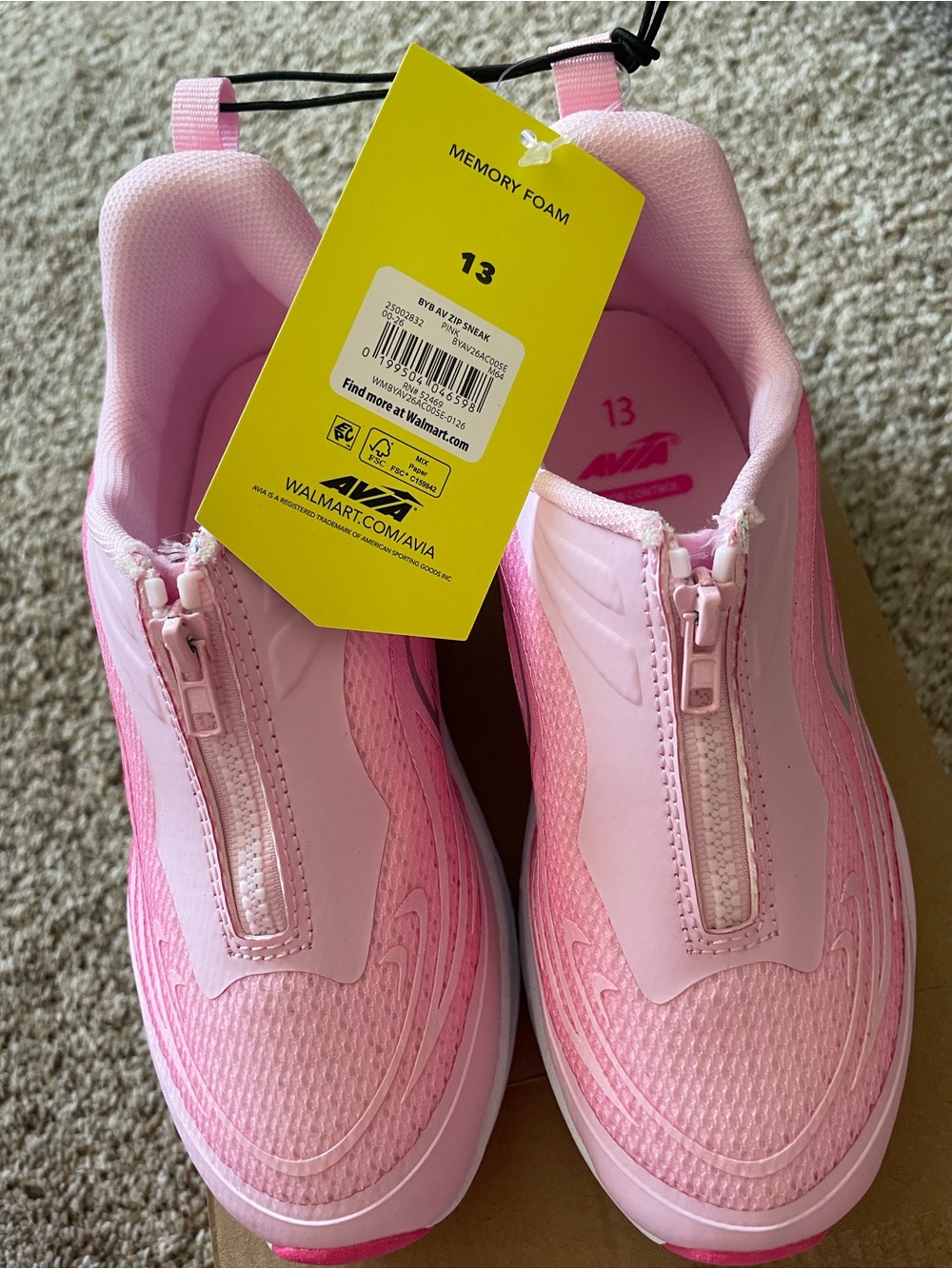 Avia Kids Light Pink Zipper Slip-On Memory Foam Sneakers